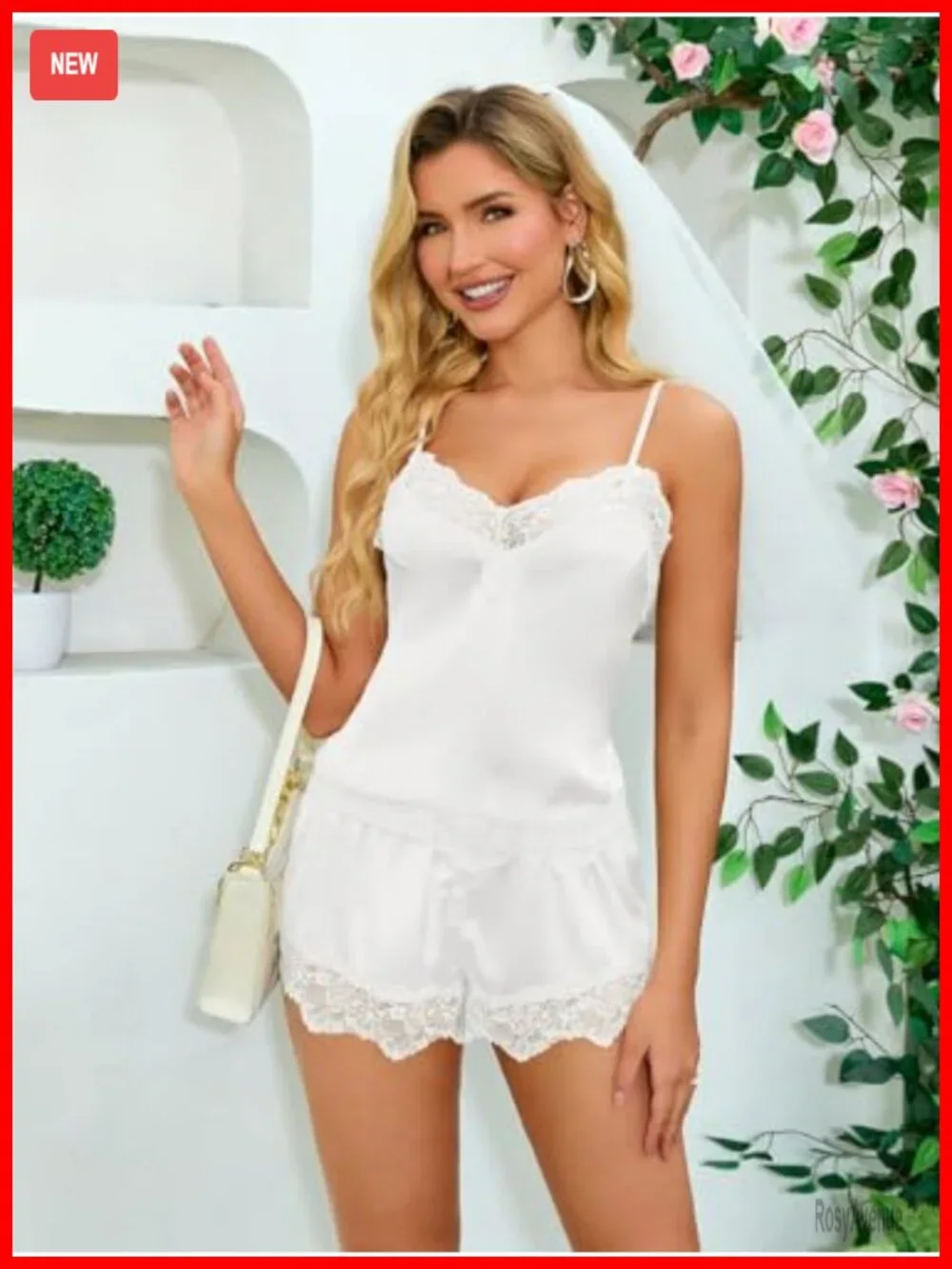Silk Pajama Set with Lace Trim, Adjustable Straps, V-Neck, Satin Sleepwear